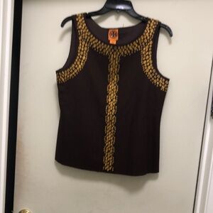 Brown and Gold Sleeveless Top